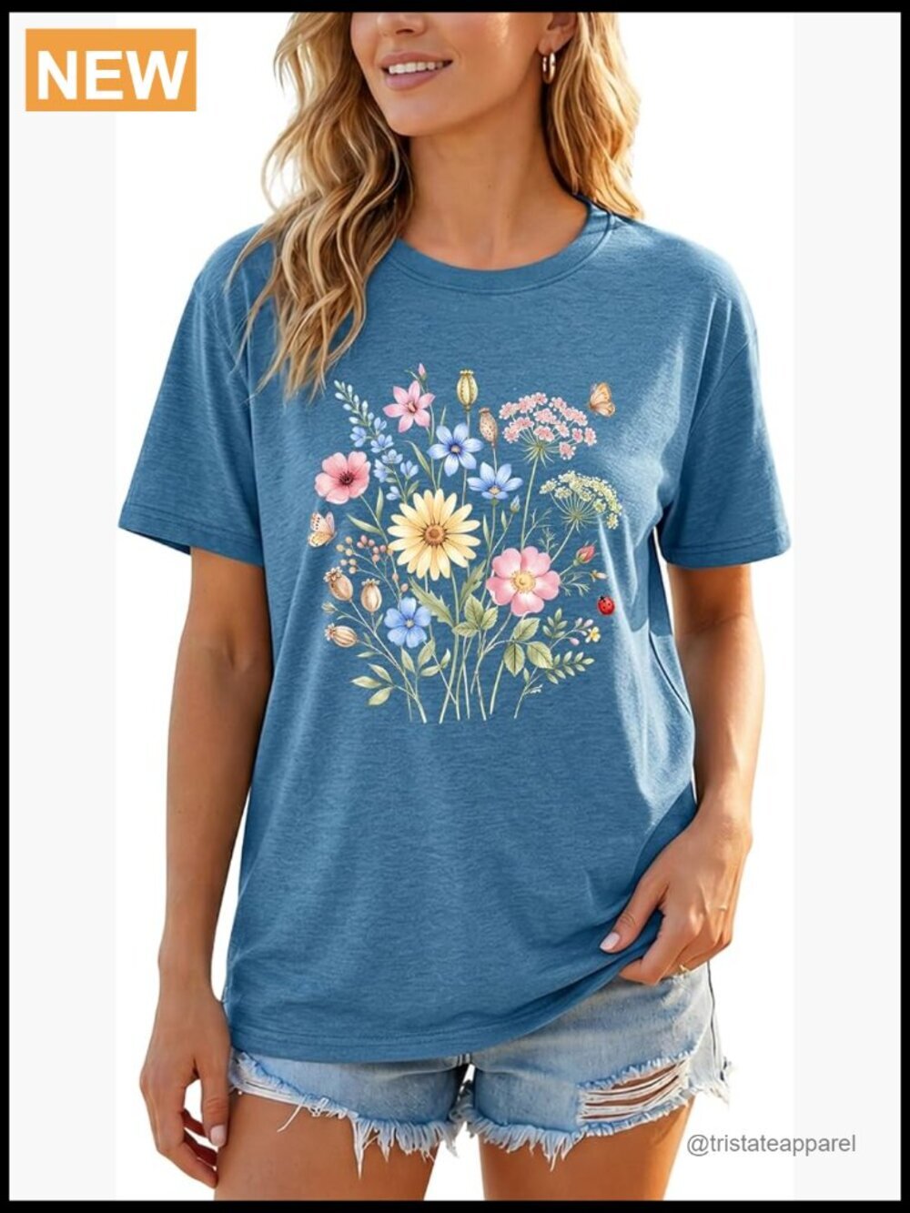 Vintage Floral Graphic Tee Soft Cotton Blend Short Sleeve Crewneck